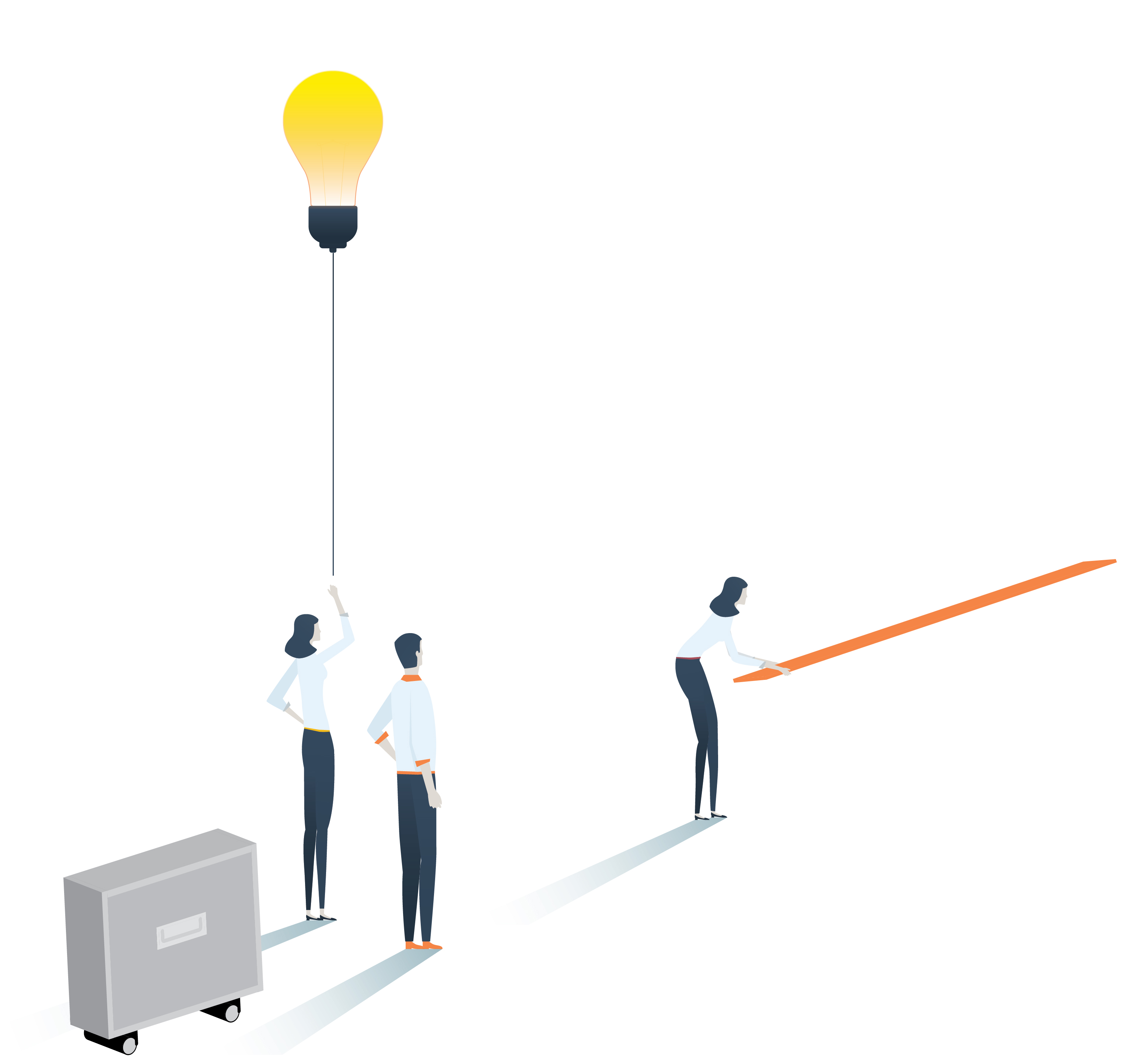 graphic of three employees with lightbulb