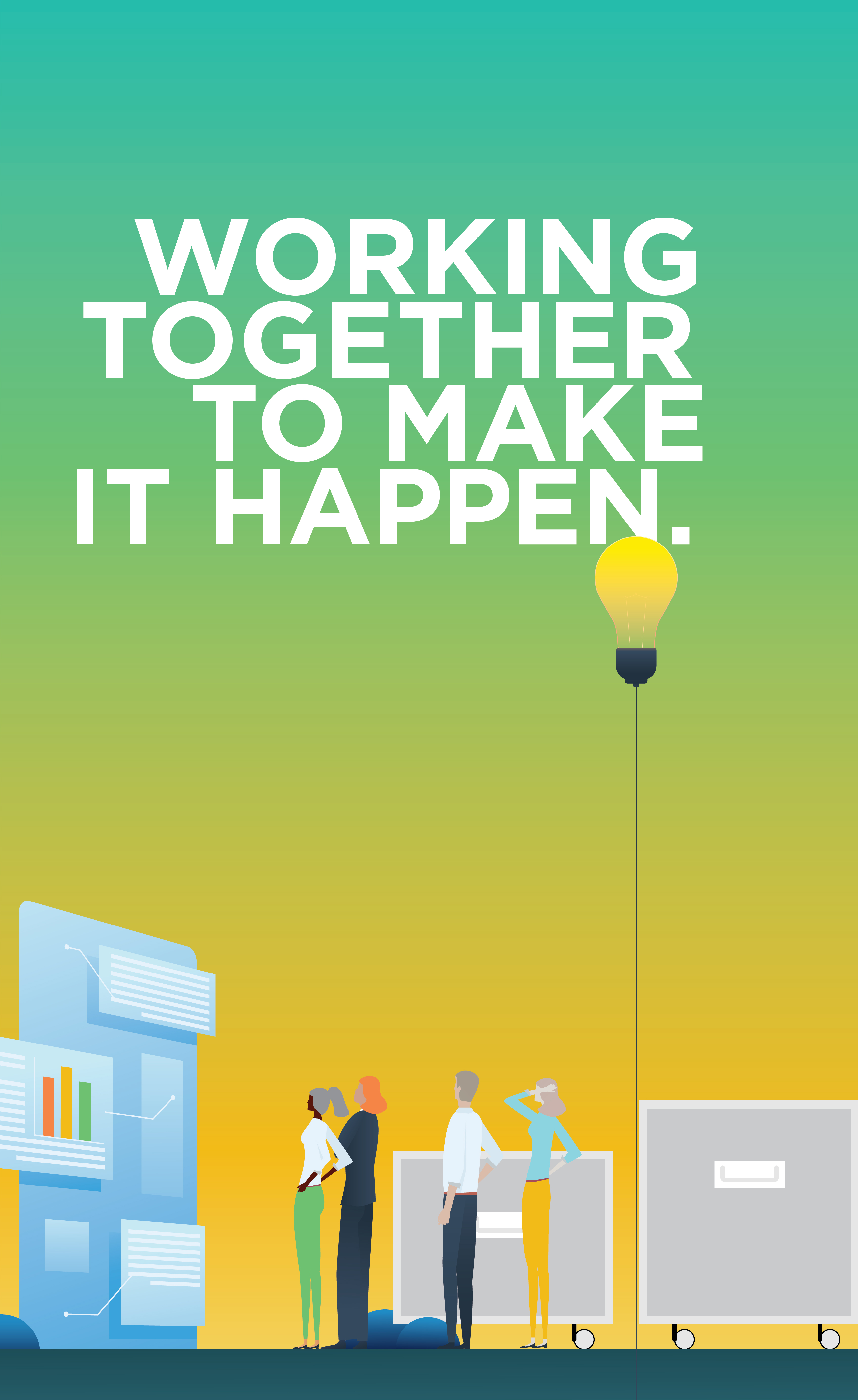 graphic with gradient that says working together to make it happen